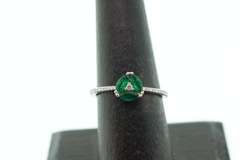 Affectionate Emerald Trinity 18k White Gold Ring with Diamonds