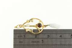 14K Yellow Gold Victorian Seed Pearl Garnet Ornate Drop Pendant