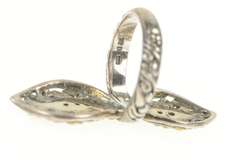 Sterling Silver Two Tone 18k Gold Filigree CZ Bypass Vine Ring