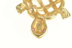 14K Yellow Gold Ruby Eyed Turtle Woven Tortoise Celtic Knot Pin/Brooch