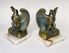Vintage Ornate Heavy Brass Plated American Eagle and Onyx Bookends by New Diamond, Set of Two