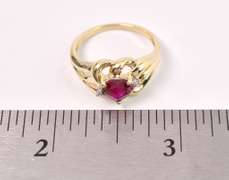 Romantic Ruby Heart and Diamond Ring in Yellow Gold