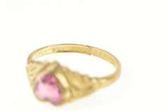Gold Filled Victorian Syn. Pink Sapphire Heart Floral Ring