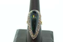 Slender Opal Ring with Gold Plated Silver and Diamond Accents