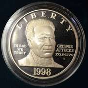 1998 Black Revolutionary War Patriots Silver Proof Commemorative Dollar OGP