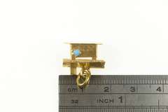 14K Yellow Gold 3D House Home Sweet Home Turquoise Charm/Pendant