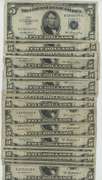 Large lot of 22 Series of 1953 $5 Blue Seal Silver Certificates
