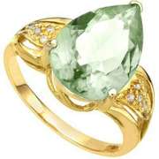 EXQUISITE 5.32 CARAT TW (9 PCS) GREEN AMETHYST & GENUINE DIAMOND 10K SOLID YELLO