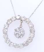 Eyecatching White Gold Diamond Circle with Diamond Cluster Dangle Pendant on Chain