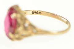 10K Yellow Gold 1930's Ornate Syn. Ruby Statement Ring