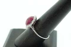 Stupendous Cluster Ruby 18k White Gold Solar Ring rimmed with Diamonds