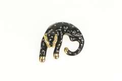 14K Yellow Gold Black Enamel Rhinestone Leopard Jaguar Pendant