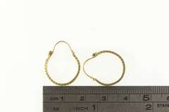 14K Yellow Gold Curved Bar Filigree Squared Edge Hoop Earrings