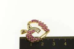 10K Yellow Gold 1.40 Ctw Baguette Diamond Ruby Heart Love Pendant