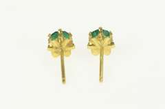 14K Yellow Gold Round Sim. Emerald Vintage Solitaire Stud Earrings