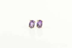 14K Yellow Gold Amethyst Solitaire February Birthstone Stud Earrings