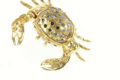 14K Yellow Gold Pave Sapphire Diamond Crab Statement Pendant