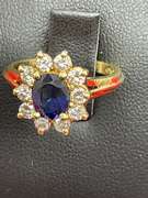 18K YELLOW GOLD RING WITH SAPPHIRE AND DIAMONDS