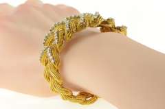 18K Yellow Gold 1950's 2.88 Ctw Diamond Braided Plait Thick Bracelet