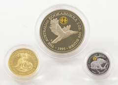 1995 Australia Silver, Platinum, Gold 3 Coin Proof Set Case & COA