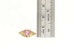Gold Filled Victorian Syn. Pink Sapphire Heart Floral Ring