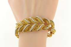 18K Yellow Gold 1950's 2.88 Ctw Diamond Braided Plait Thick Bracelet
