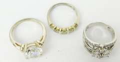 3 Quality Sterling Silver CZ Rings