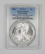 MS69 1988 American Silver Eagle Error Minor Struck Thru OBV & REV PCGS
