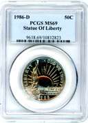 1986-D Statue of Liberty BU Silver Commemorative Half Dollar in PCGS MS69