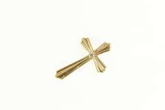 14K Yellow Gold Grooved Diamond Cross Christian Faith Pendant