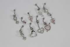 10 Belly Button Ring Lot Mixed Metals Surgical Steel Bar w/.925 Sterling Silver Charm