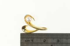 14K Yellow Gold Pearl Curved Drop Simple Statement Pendant