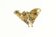 14K Yellow Gold 1950's Jade Pearl Syn. Ruby Butterfly Pin/Brooch
