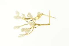 14K Yellow Gold Blister Pearl Fringe Dangle Chain Statement Earrings
