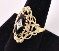 Lovely Onyx and Diamond Ring inYellow Gold