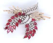 Vintage White Gold Ruby and Diamond Brooch Pendant