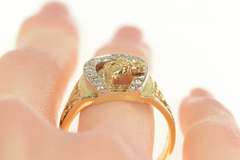 14K Yellow Gold 0.45 Ctw Diamond Horse Shoe Equestrian Men's Ring