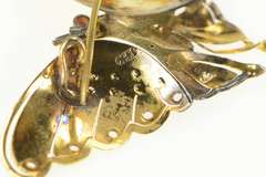 14K Yellow Gold 1950's Jade Pearl Syn. Ruby Butterfly Pin/Brooch