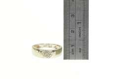 14K White Gold Pave Diamond Heart Retro Wedding Band Ring