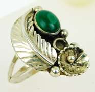 Sterling Navajo Malachite Squash Ring, Size 6.5