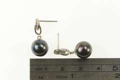 14K White Gold 5.6mm Round Black Pearl Diamond Dangle Earrings