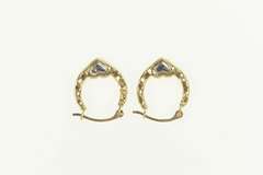 10K Yellow Gold Two Tone Heart Pattern Puffy Hoop Earrings