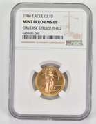 Mint Error MS69 1986 $10 American Gold Eagle - OBV Struck Thru - NGC