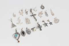 Sterling Silver Pendant Assortment Various Sizes & Styles (20 Pendant Lot)
