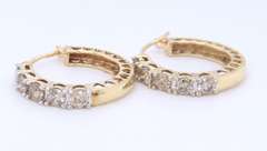 Sparkling Yellow Gold Champagne Diamond Hoop Earrings