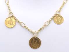 Fancy Link Necklace with 22k Antique Gold Coin Charm