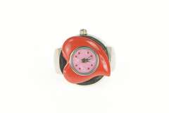 Stainless Steel Retro Red Enamel Heart Unique Watch Ring