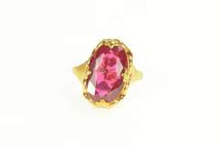22K Yellow Gold 1930's Ornate Scalloped Syn. Ruby Statement Ring