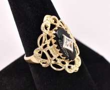 Lovely Onyx and Diamond Ring inYellow Gold