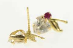 14K Yellow Gold Heart Cut Cubic Zirconia Syn. Ruby Stud Earrings
